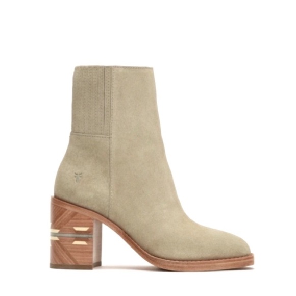 FRYE Pia Sedona Suede block inlay wood heel Boots Size 6 RARE - Picture 3 of 15